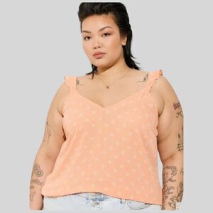 4X 26W Torrid Washable Crinkle Guaze Ruffle Strap Tank Orange Ditsy Floral patte